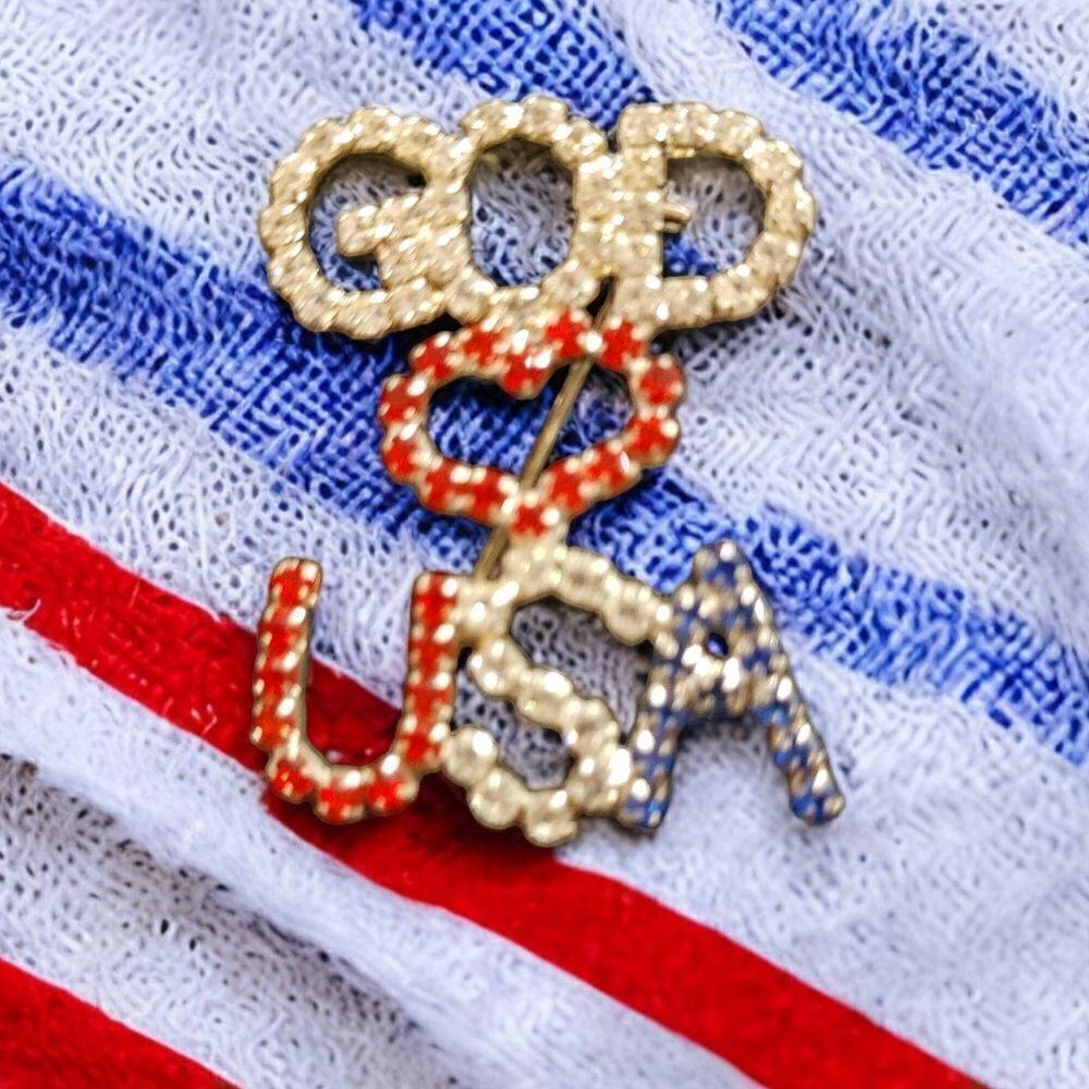 WOMEN'S GOD USA RED, WHITE, BLUE PIN BROOCH.